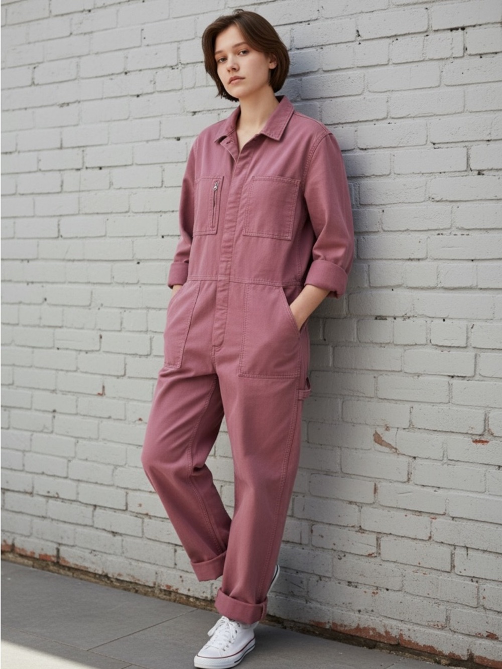 NWT Outerknown Utility Jumpsuit Small Pink Workwear One Piece Long Sleeve